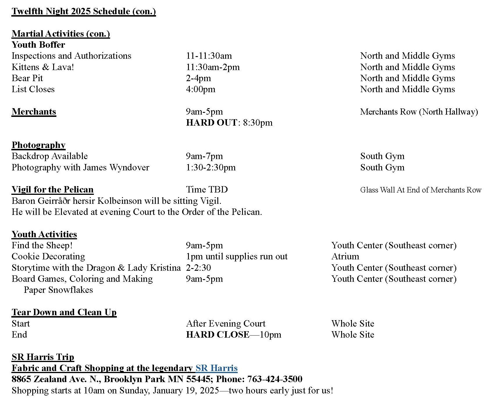 Schedule Page Two